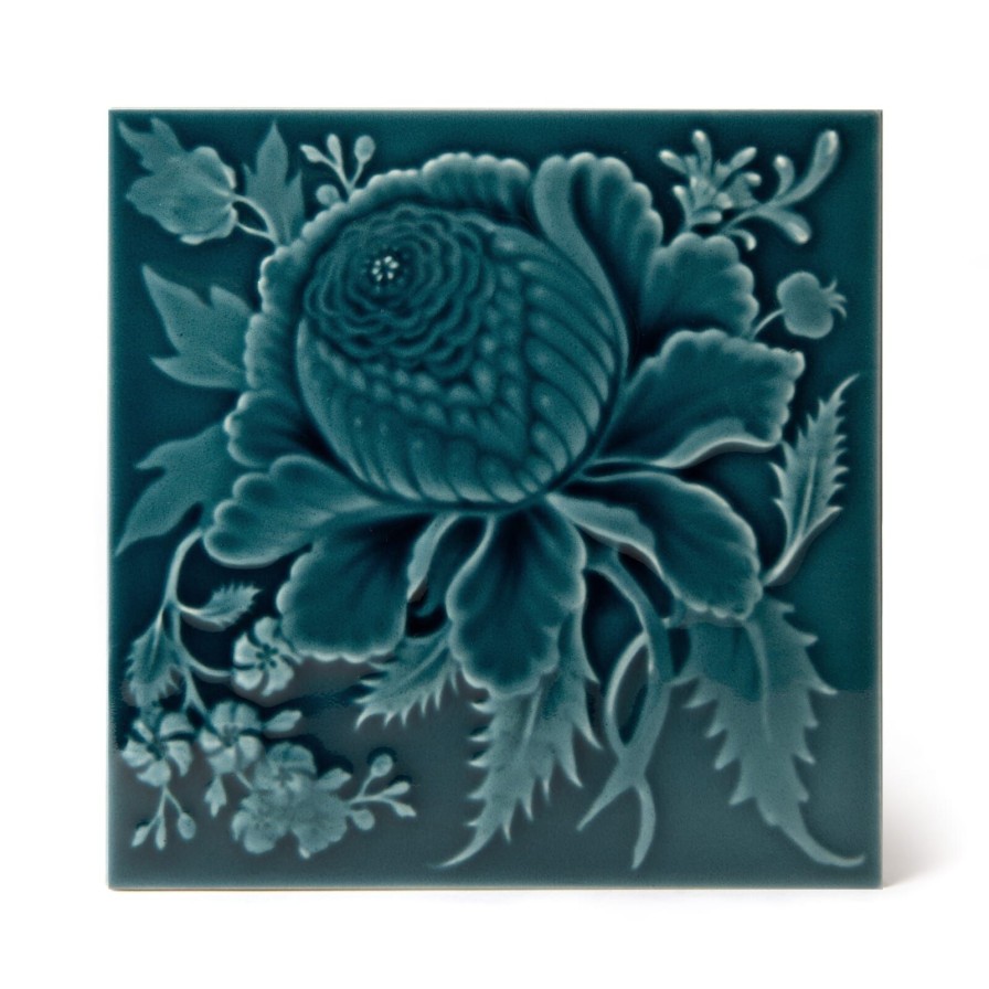 Furnishings House of Hackney Tiles | Artemis Rose Relief Tiles-Teal