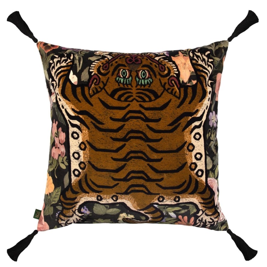 Accessories House of Hackney Floral Cushions | Floralia Saber Large Tassel Velvet Cushion-Noir
