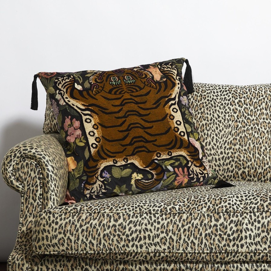 Accessories House of Hackney Floral Cushions | Floralia Saber Large Tassel Velvet Cushion-Noir