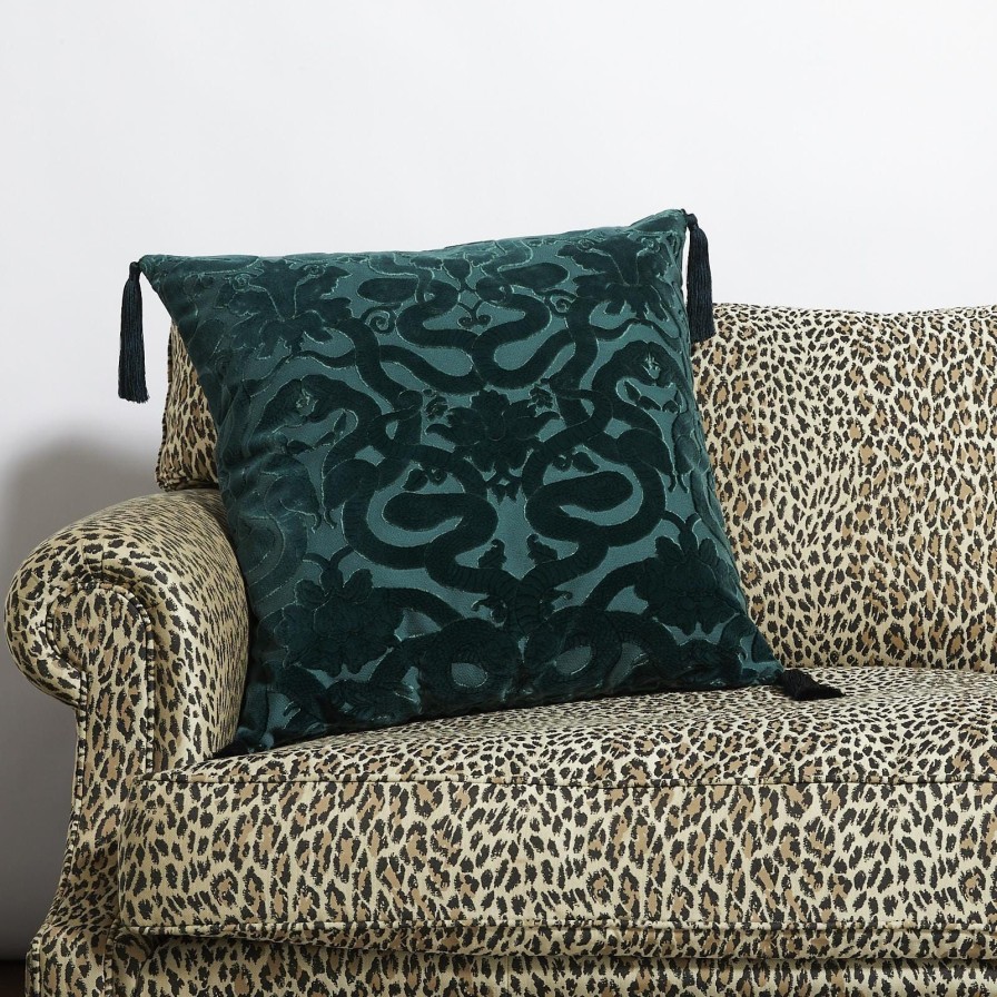 Accessories House of Hackney Animal Cushions | Anaconda Large Tassel Cut-Velvet Cushion-Petrol