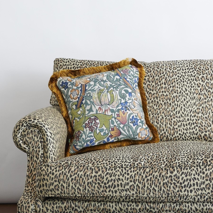 Accessories House of Hackney Floral Cushions | Golden Lily Medium Fringed Jacquard Cushion-Parchment
