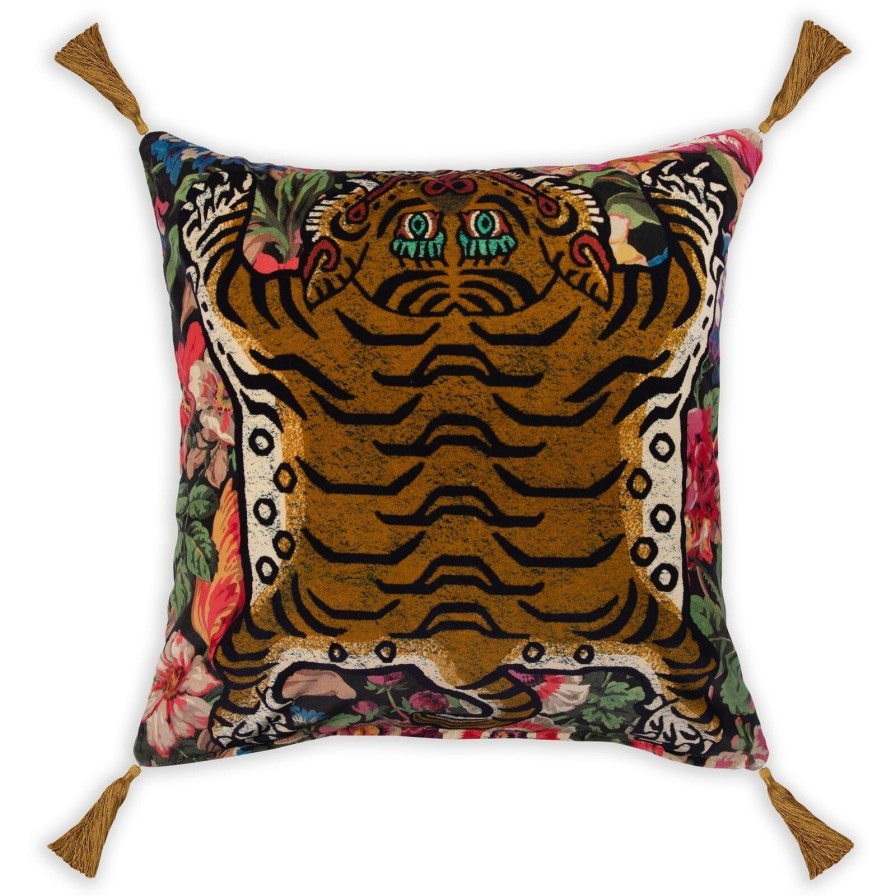 Accessories House of Hackney Animal Cushions | Florescence Saber Large Tassel Velvet Cushion-Noir