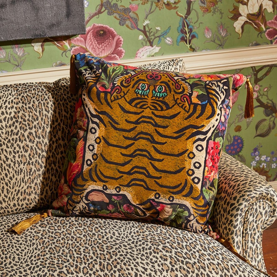 Accessories House of Hackney Animal Cushions | Florescence Saber Large Tassel Velvet Cushion-Noir