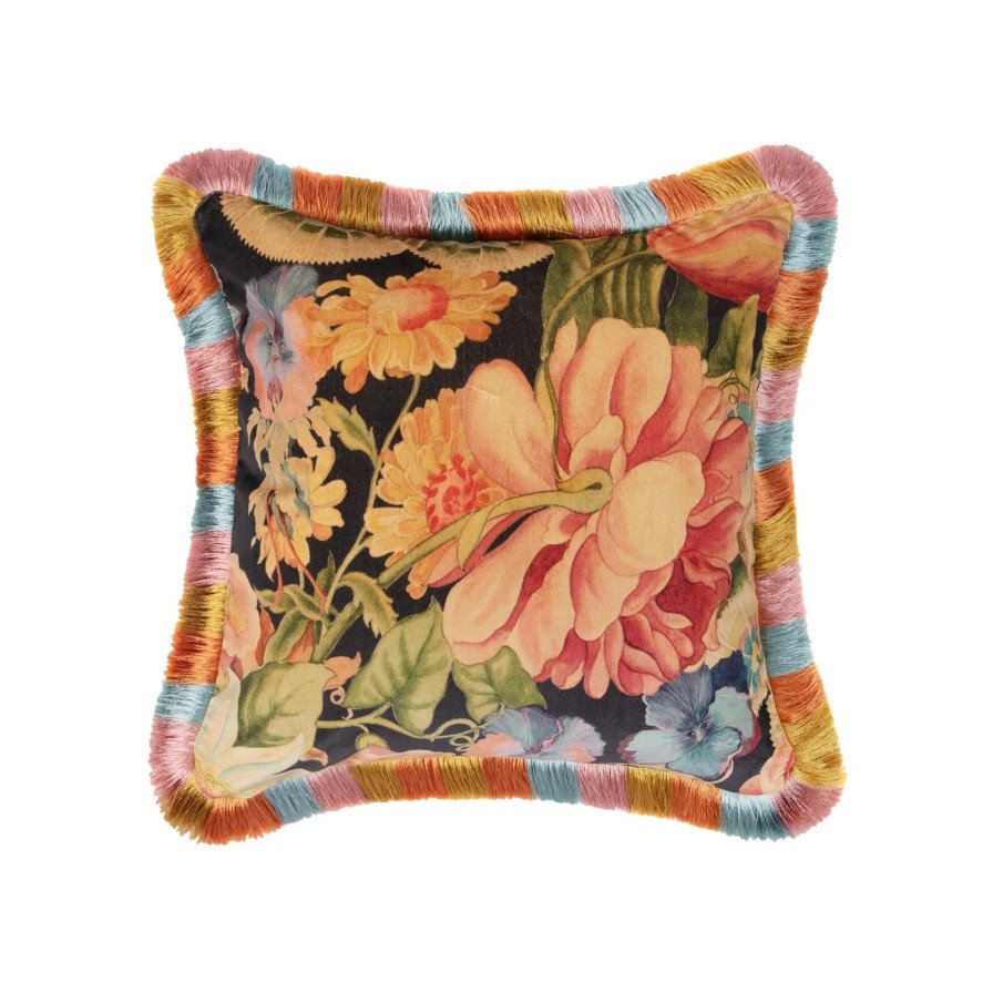 Accessories House of Hackney Floral Cushions | Amatoria Medium Fringe Velvet Cushion-Noir