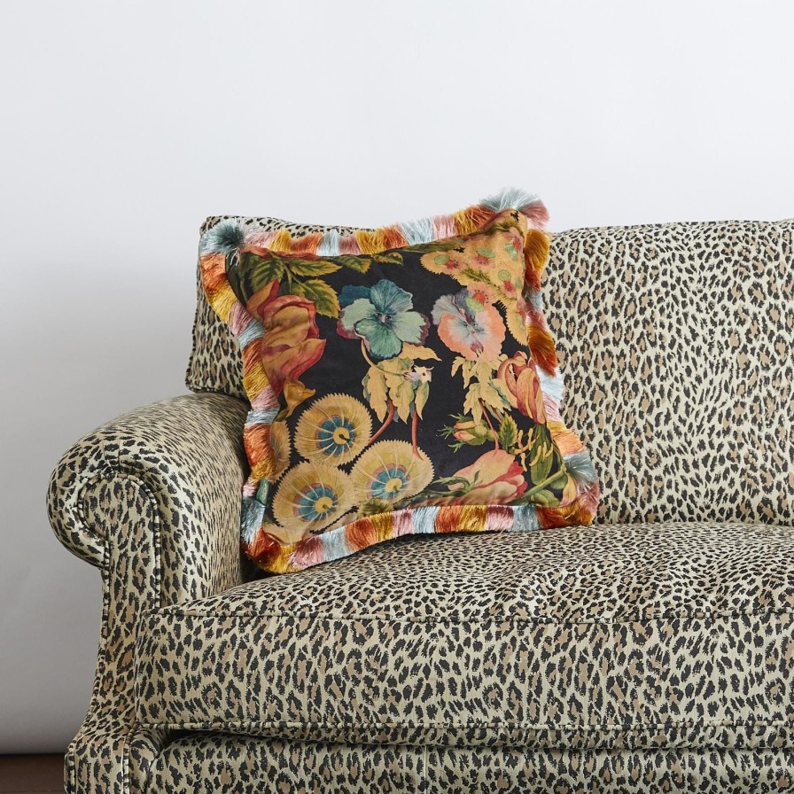 Accessories House of Hackney Floral Cushions | Amatoria Medium Fringe Velvet Cushion-Noir