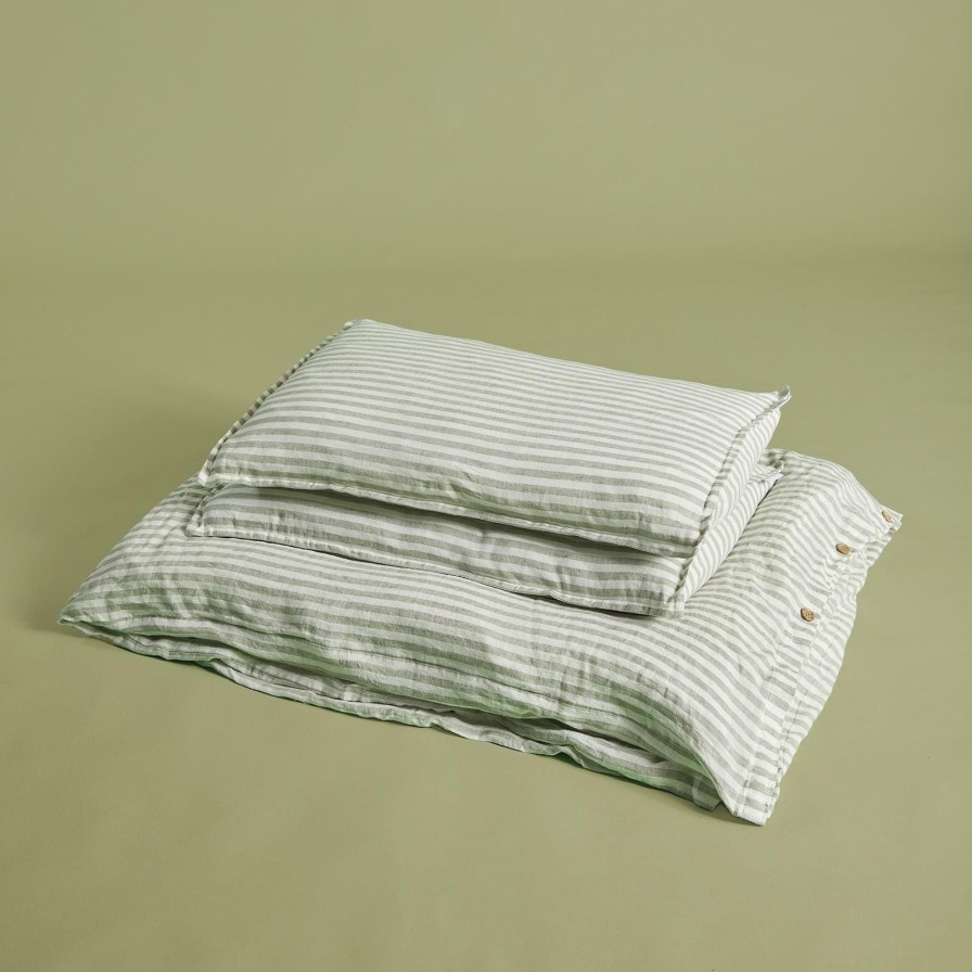 Furnishings House of Hackney Bedding | Striped Bed Linen Set-Green And White