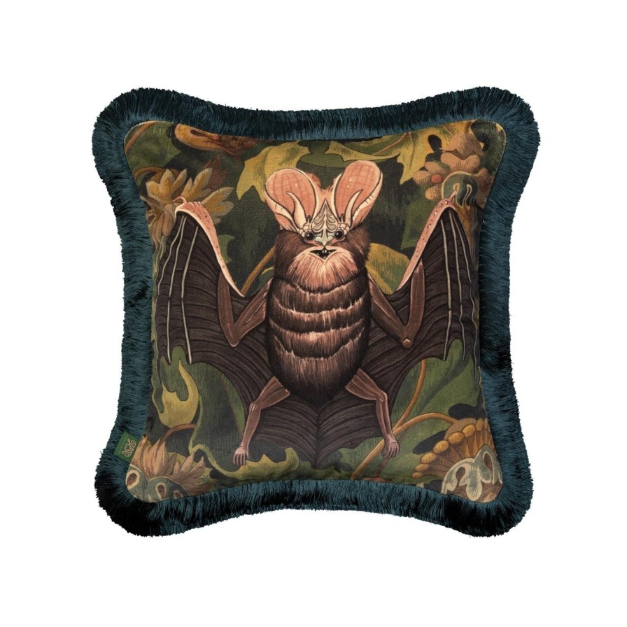 Accessories House of Hackney Animal Cushions | Vespertine Medium Fringed Velvet Cushion-Verde