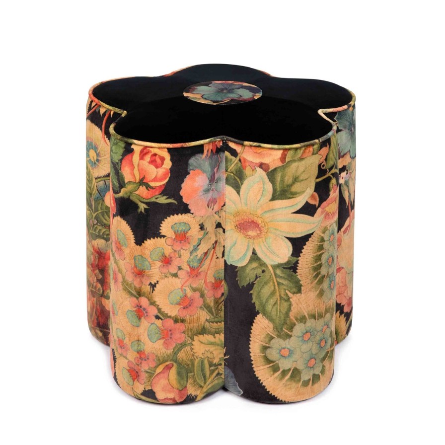 Furnishings House of Hackney Bottomans | Amatoria Flower Power Velvet Bottoman-Noir