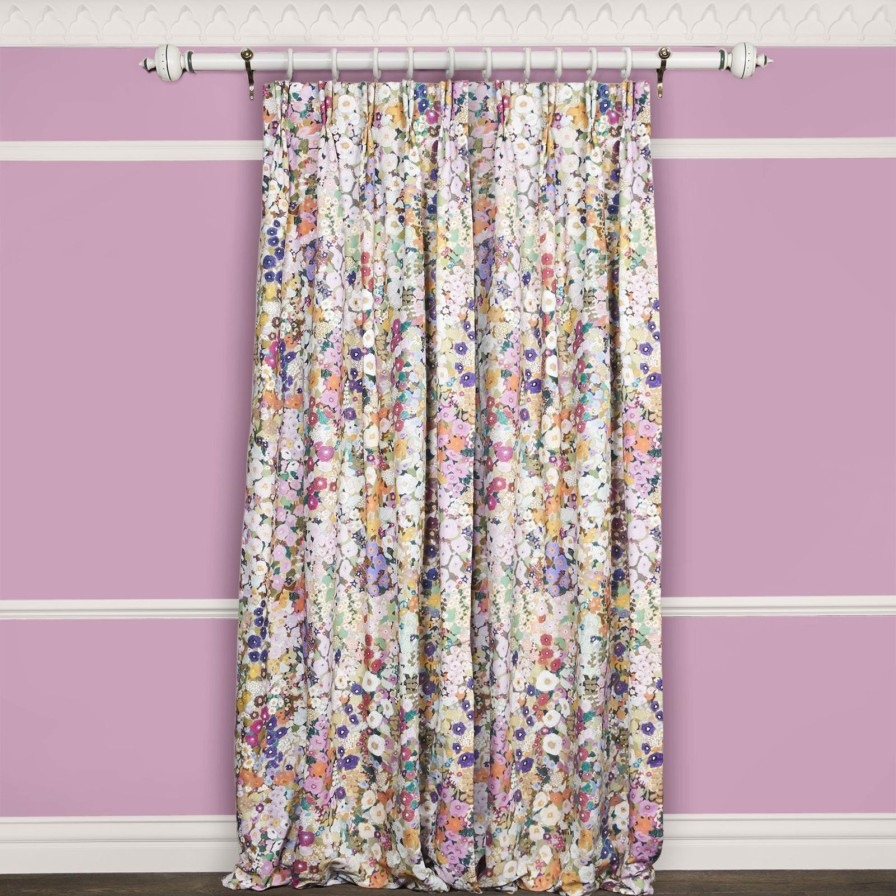 Fabric House of Hackney | Hollyhocks Cotton Linen Curtain-Spring
