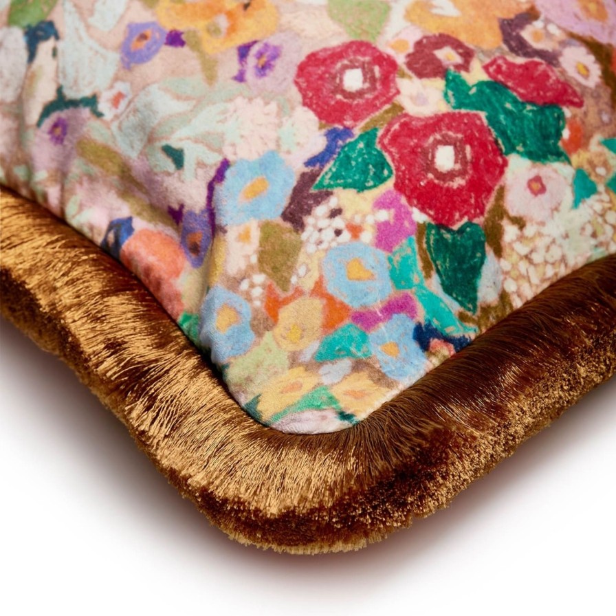 Accessories House of Hackney Floral Cushions | Hollyhocks Medium Fringed Velvet Cushion-Spring
