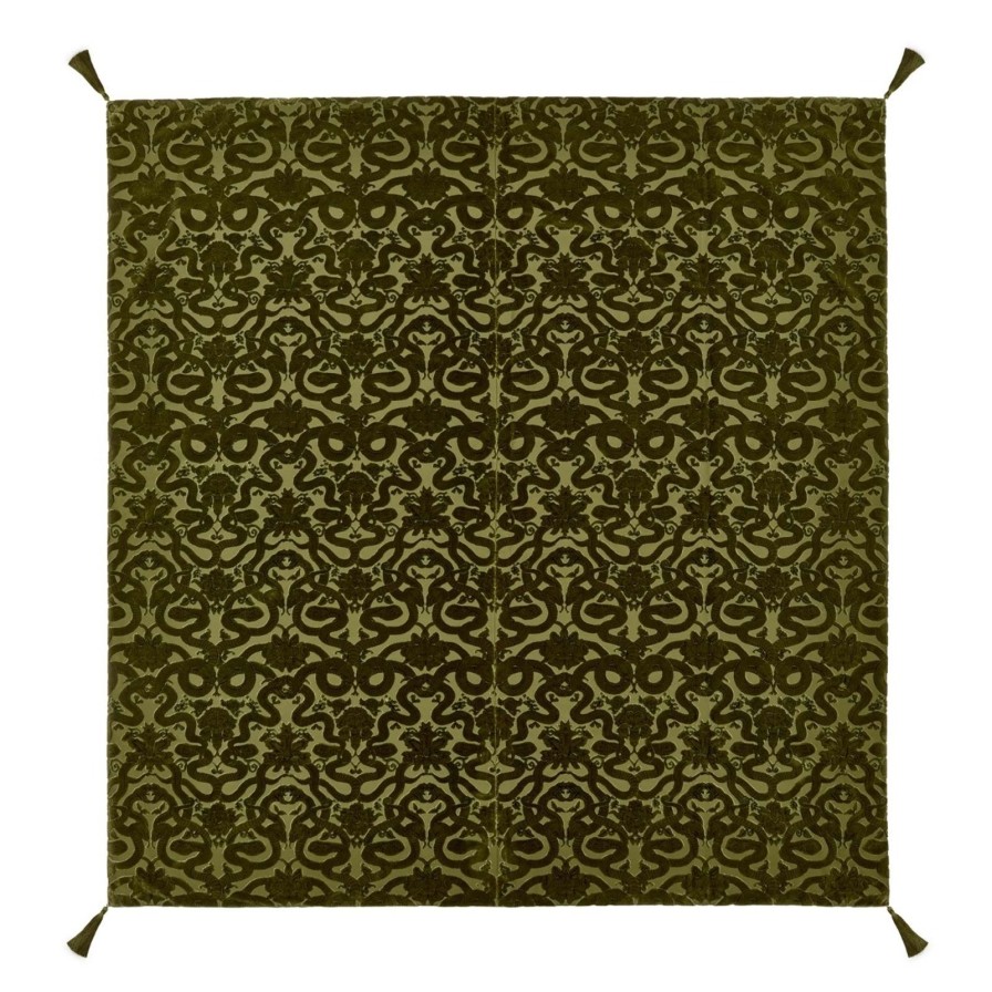 Furnishings House of Hackney Bedding | Anaconda Velvet Blanket-Olive Green
