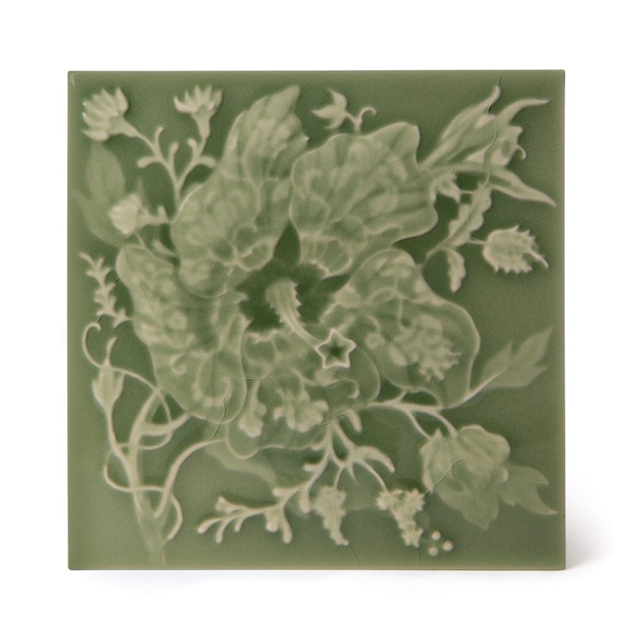 Furnishings House of Hackney Tiles | Artemis Hibiscus Relief Tiles-Sage