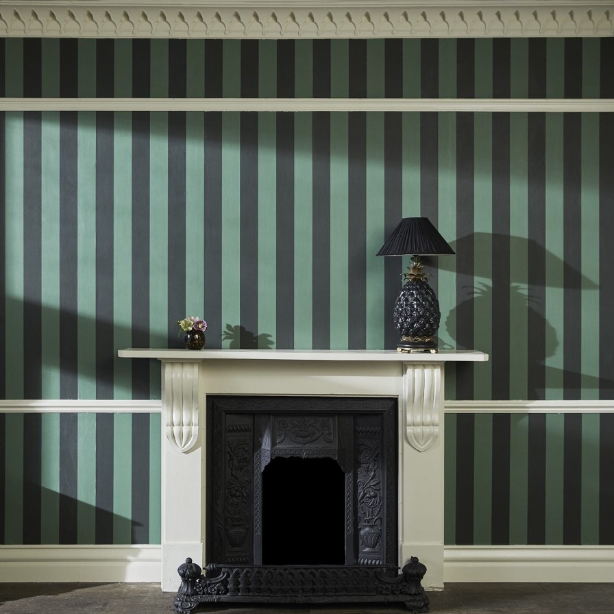 Wallpaper House of Hackney | Camelot Stripe Traditional Wallpaper-Verdigris And Noir