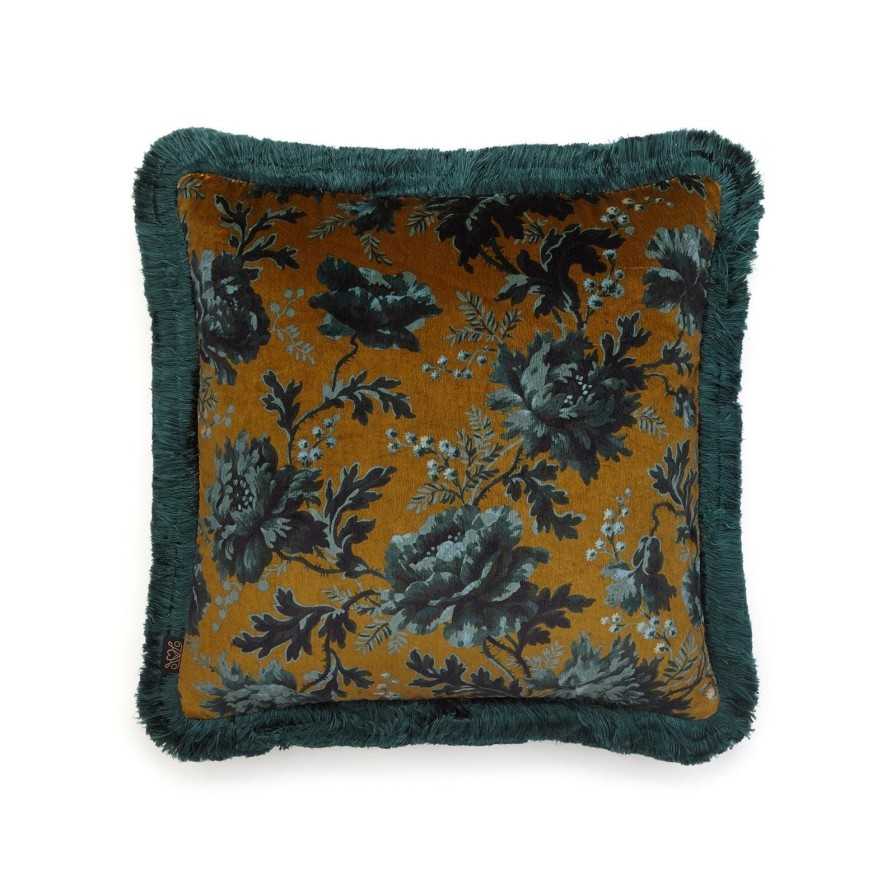 Accessories House of Hackney Floral Cushions | Opia Medium Fringed Velvet Cushion-Bronze
