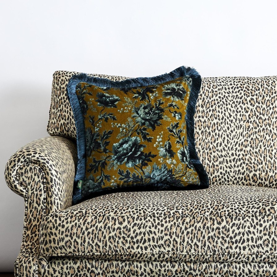 Accessories House of Hackney Floral Cushions | Opia Medium Fringed Velvet Cushion-Bronze
