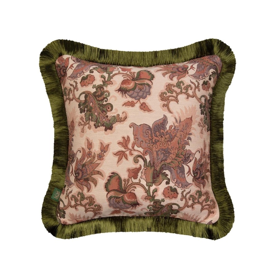 Accessories House of Hackney Floral Cushions | Persephone Medium Fringed Jacquard Cushion-Tourmaline