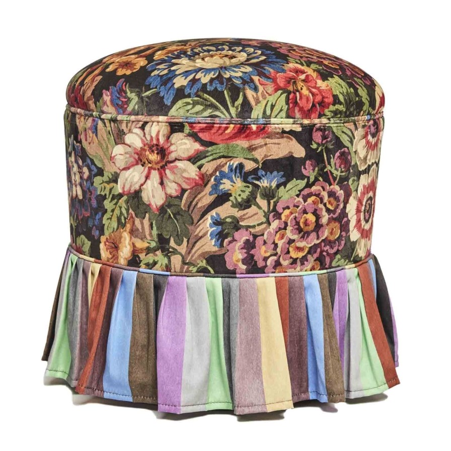 Furnishings House of Hackney Bottomans | Florescence Skirted Bottoman-Noir And Iridis Stripe