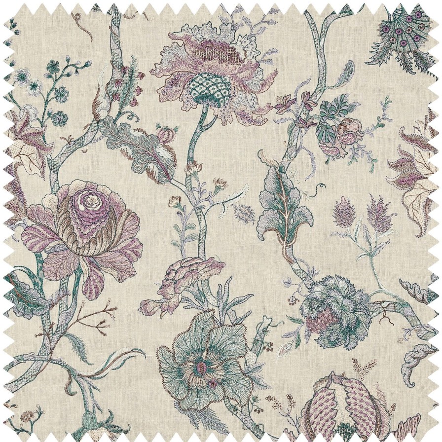 Fabric House of Hackney | Artemis Embroidered Linen Curtain-Alabaster
