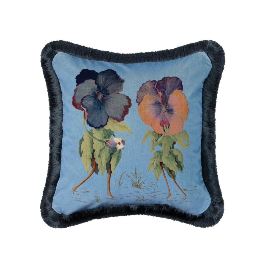 Accessories House of Hackney Floral Cushions | Love Letter Medium Fringe Velvet Cushion-Azure