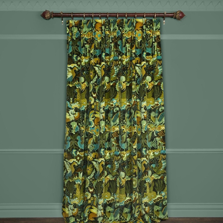 Fabric House of Hackney | Phantasia Velvet Curtain-Emerald Green