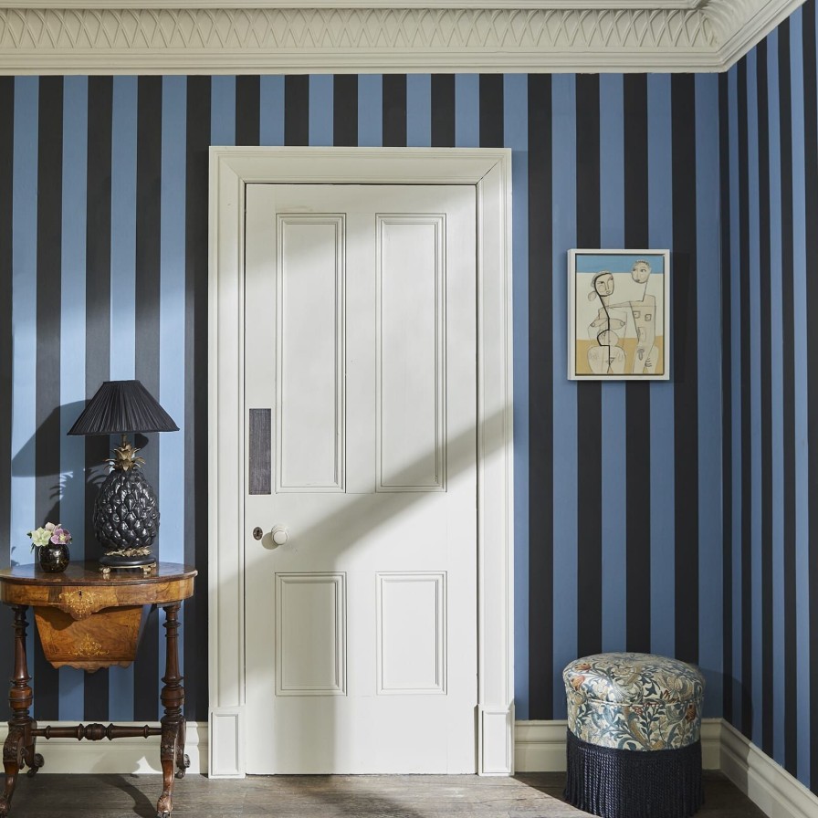 Wallpaper House of Hackney | Camelot Stripe Traditional Wallpaper-Sky And Noir