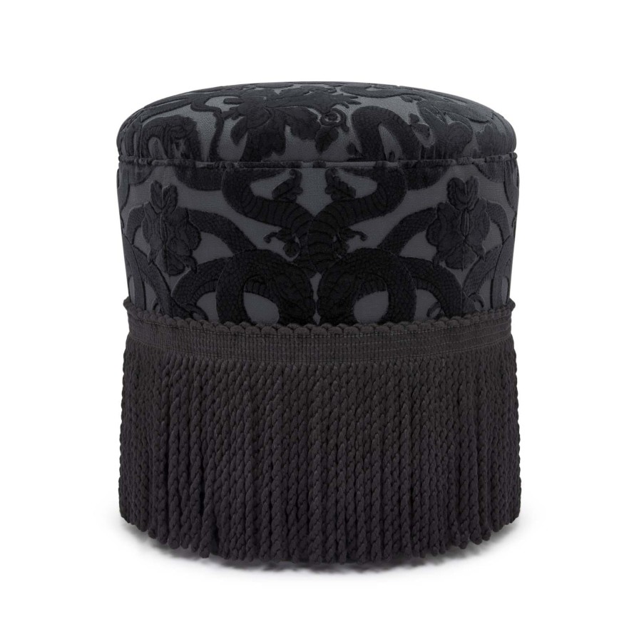 Furnishings House of Hackney Bottomans | Anaconda Cut-Velvet Bottoman-Noir