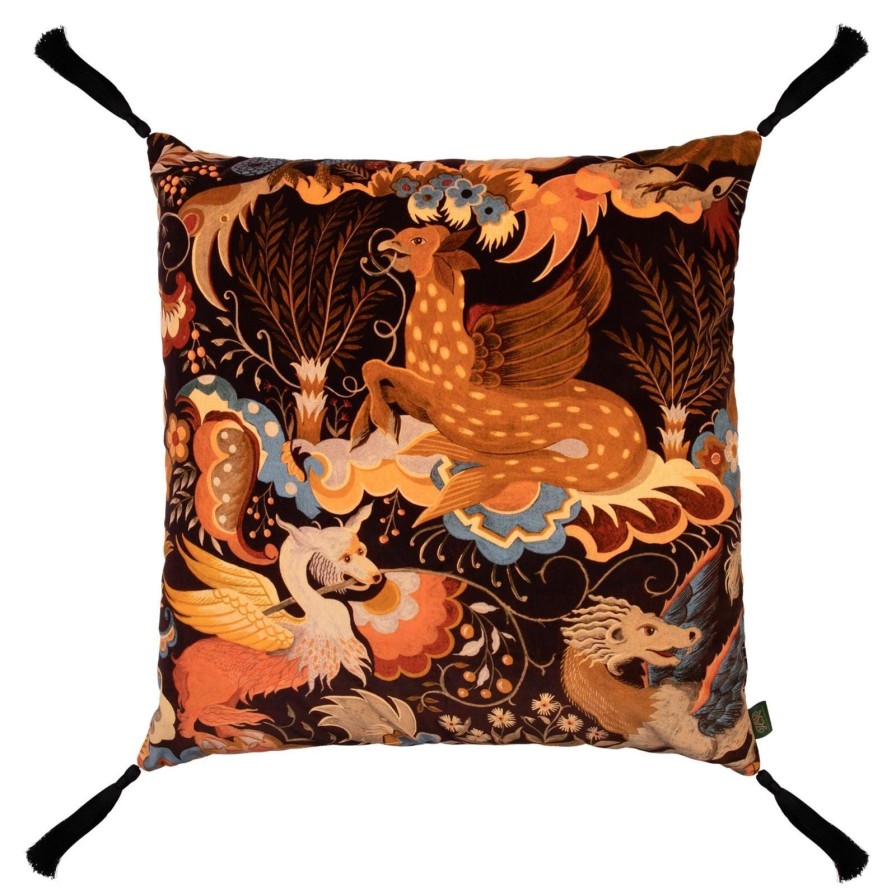 Accessories House of Hackney Animal Cushions | Phantasia Large Tassel Velvet Cushion-Selenite Orange