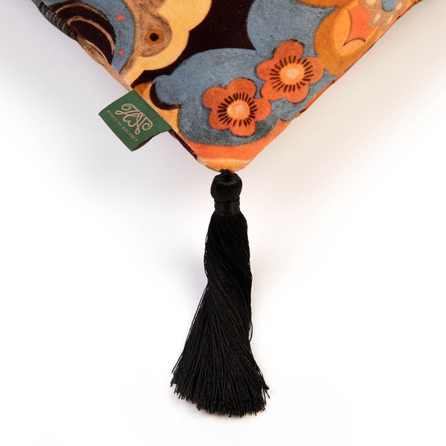 Accessories House of Hackney Animal Cushions | Phantasia Large Tassel Velvet Cushion-Selenite Orange