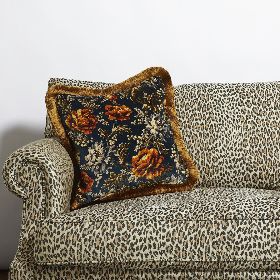 Accessories House of Hackney Floral Cushions | Opia Medium Fringed Velvet Cushion-Midnight