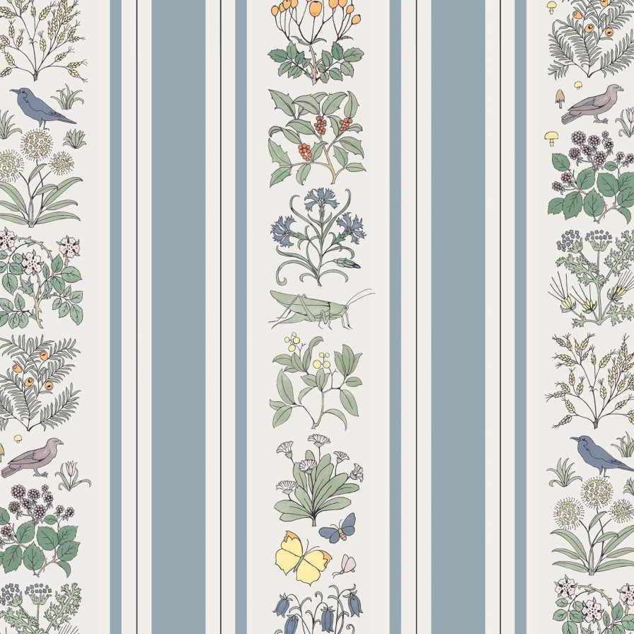 Wallpaper House of Hackney | Voysey'S Garden Wallpaper-Off White & Ether Stripe