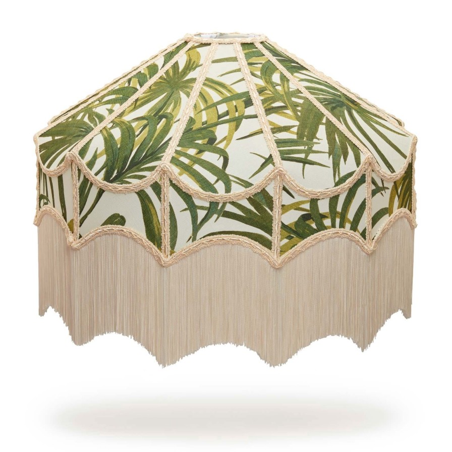 Accessories House of Hackney Lampshades | Palmeral Cotton Linen Nile Lampshade-Off White & Green