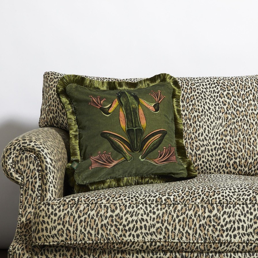 Accessories House of Hackney Animal Cushions | Amphibia Medium Fringed Velvet Cushion-Verde