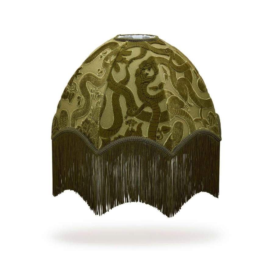 Accessories House of Hackney Lampshades | Anaconda Cut-Velvet Oria Lampshade-Olive Green