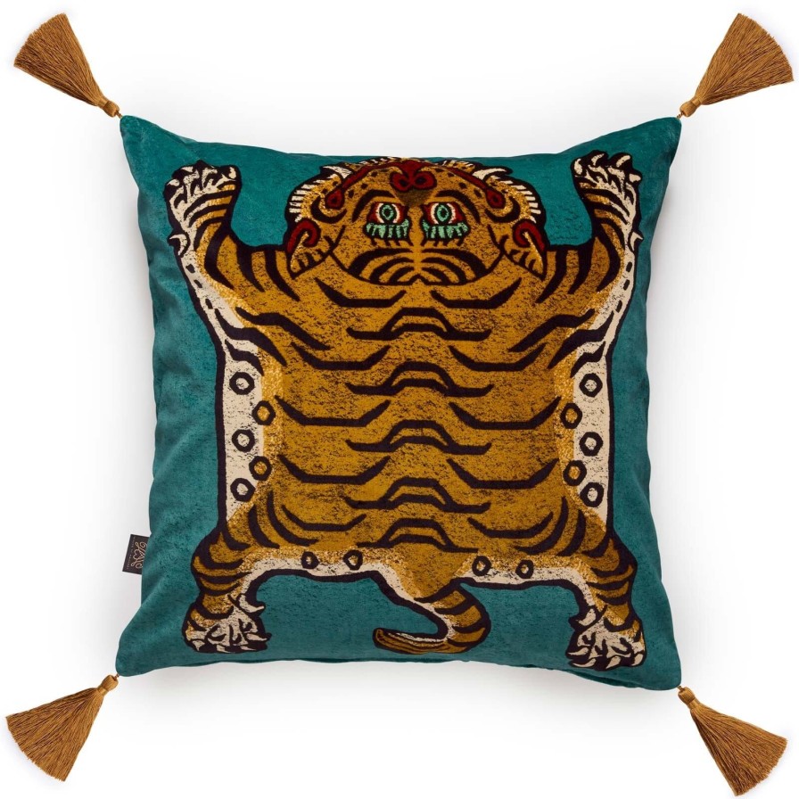 Accessories House of Hackney Animal Cushions | Saber Large Tassel Velvet Cushion-Teal