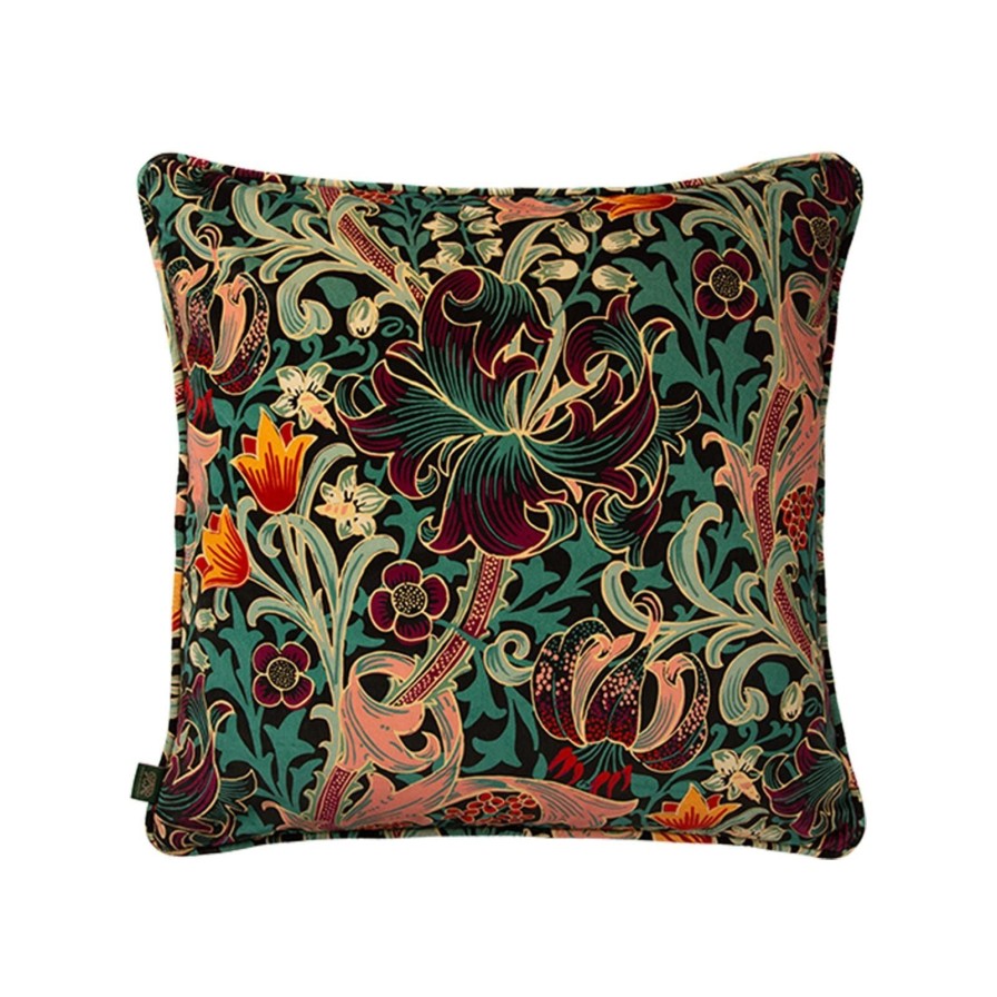 Accessories House of Hackney Floral Cushions | Golden Lily Large Velvet Cushion-Apatite