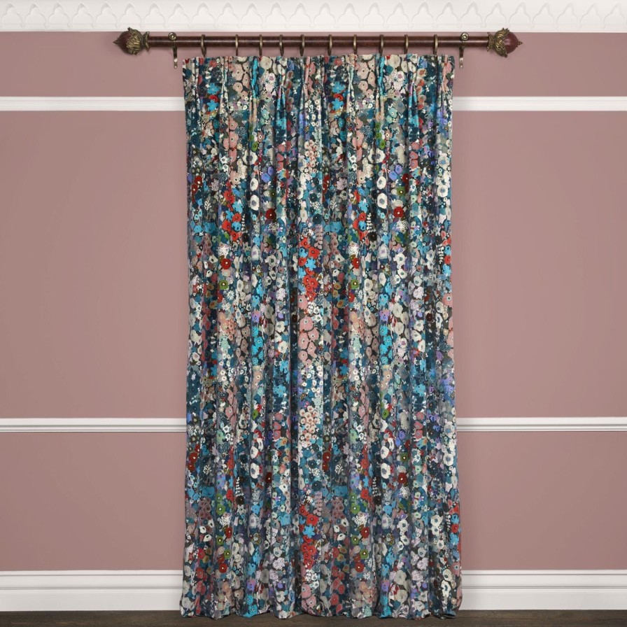 Fabric House of Hackney | Hollyhocks Velvet Curtain-Winter
