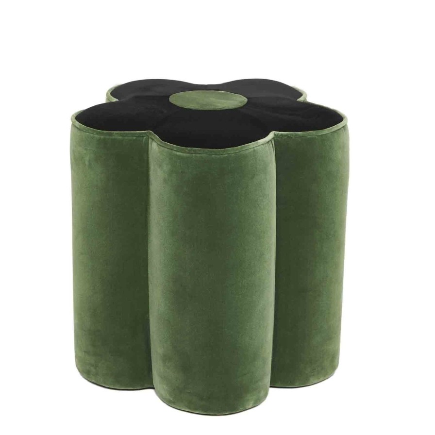 Furnishings House of Hackney Bottomans | Flower Power Velvet Bottoman-Green And Black