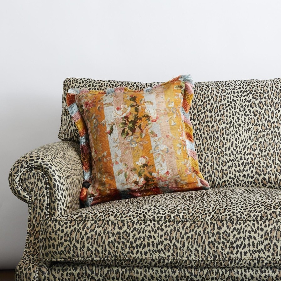 Wallpaper House of Hackney | Rainbow Rose Medium Fringed Cotton Linen Cushion-Dusk Stripe