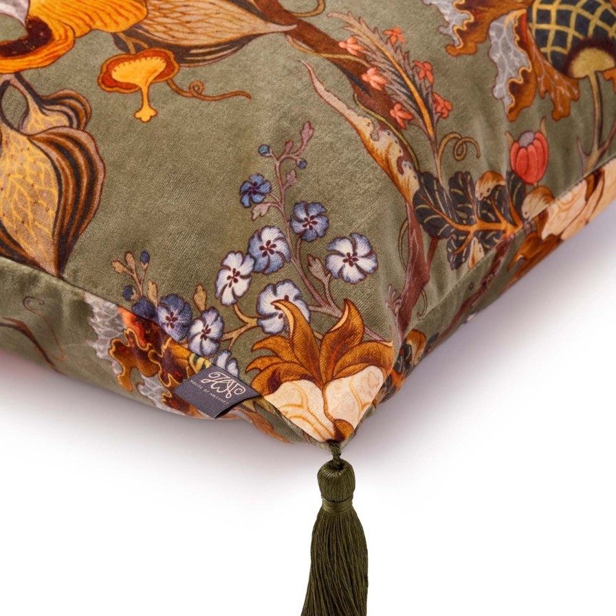 Accessories House of Hackney Floral Cushions | Artemis Medium Tassel Velvet Cushion-Moss Green