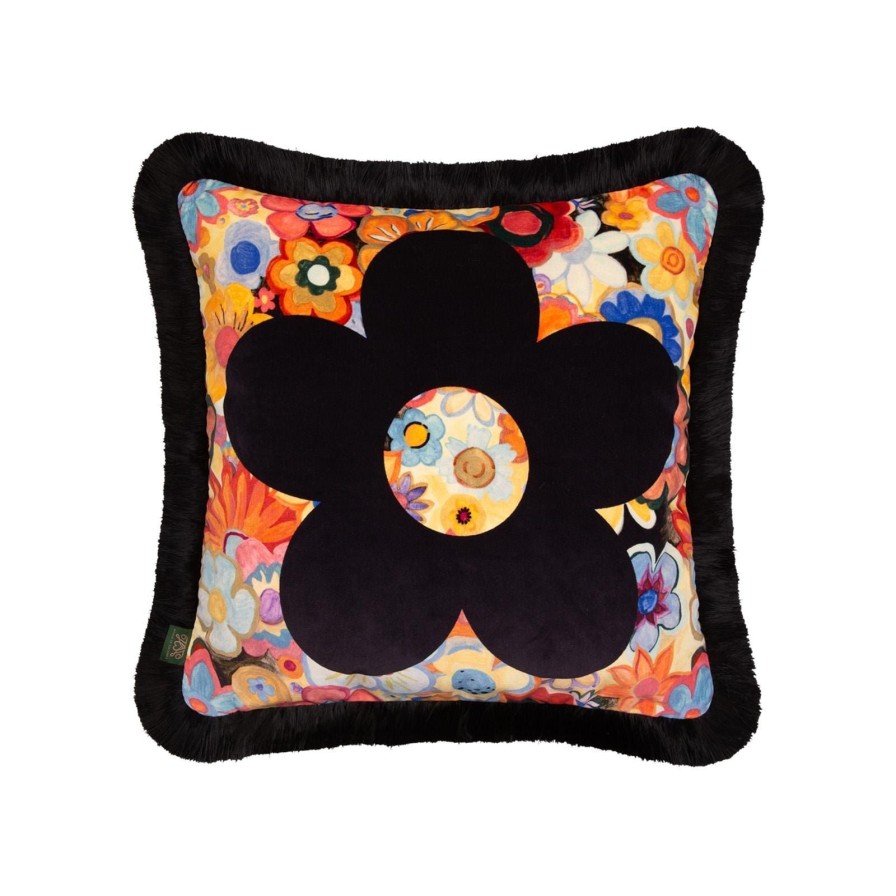 Accessories House of Hackney Floral Cushions | Lamorna Medium Fringed Velvet Cushion-Summer