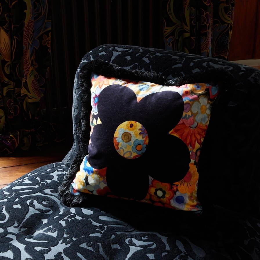 Accessories House of Hackney Floral Cushions | Lamorna Medium Fringed Velvet Cushion-Summer