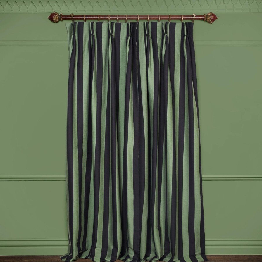 Wallpaper House of Hackney | Camelot Stripe Jacquard Curtain-Vedrigris And Noir