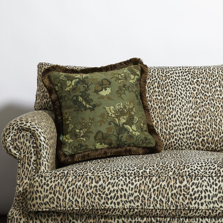 Accessories House of Hackney Floral Cushions | Persephone Medium Fringed Jacquard Cushion-Verdigris