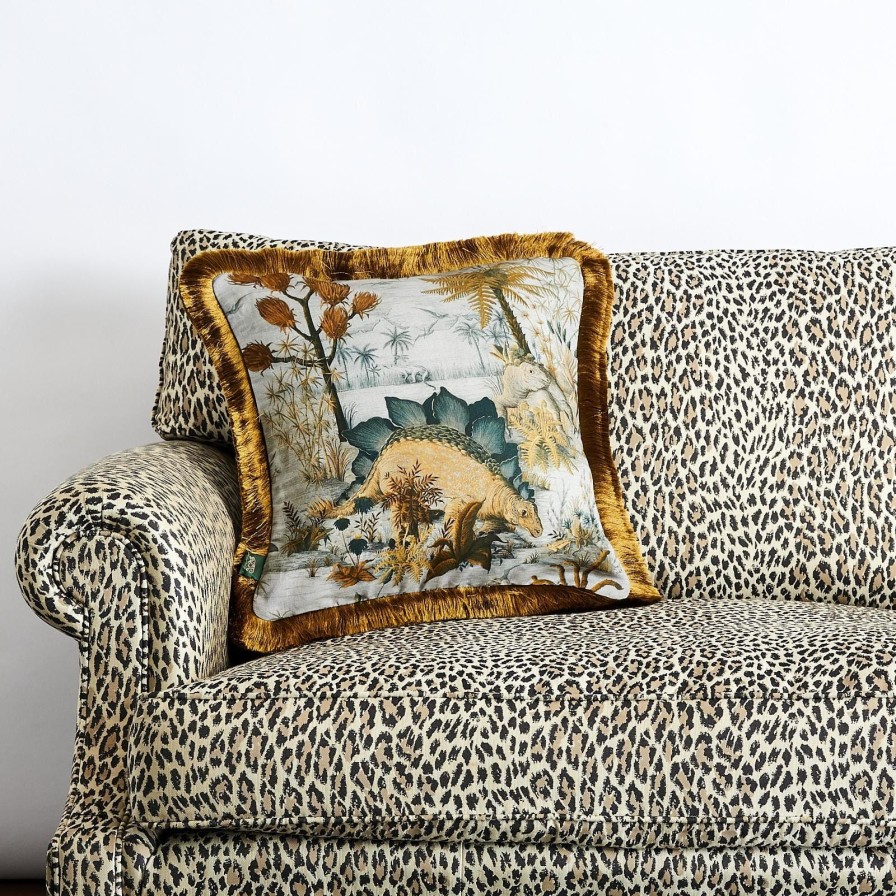 Accessories House of Hackney Animal Cushions | Dinosauria Medium Fringed Cotton Linen-Dusk