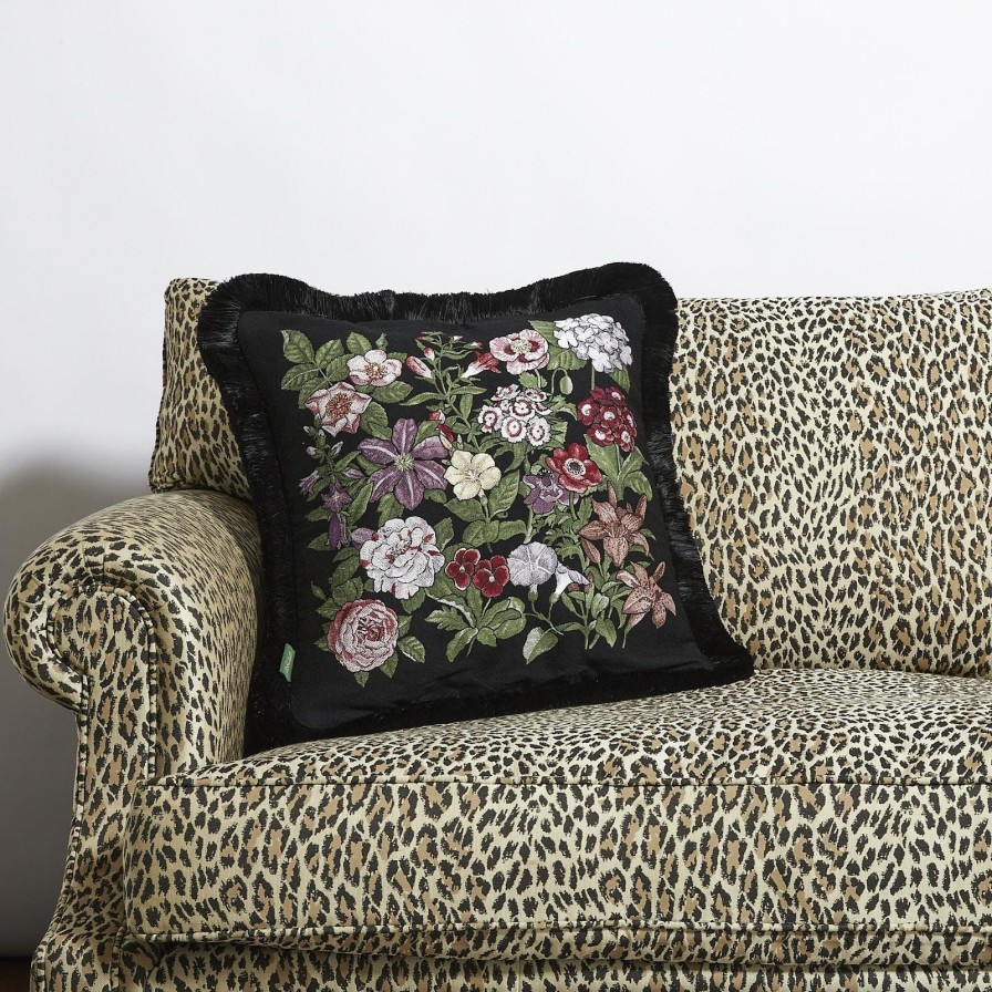 Accessories House of Hackney Floral Cushions | Floralia Medium Fringed Jacquard Cushion-Noir