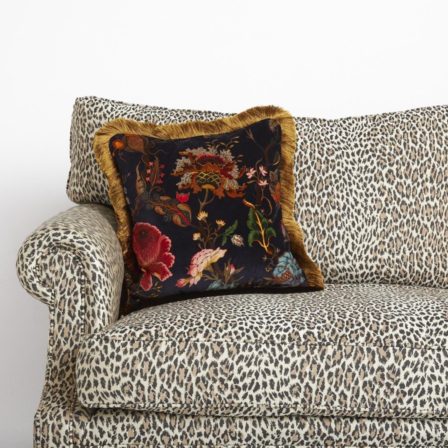 Accessories House of Hackney Floral Cushions | Artemis Medium Fringed Velvet Cushion-Black