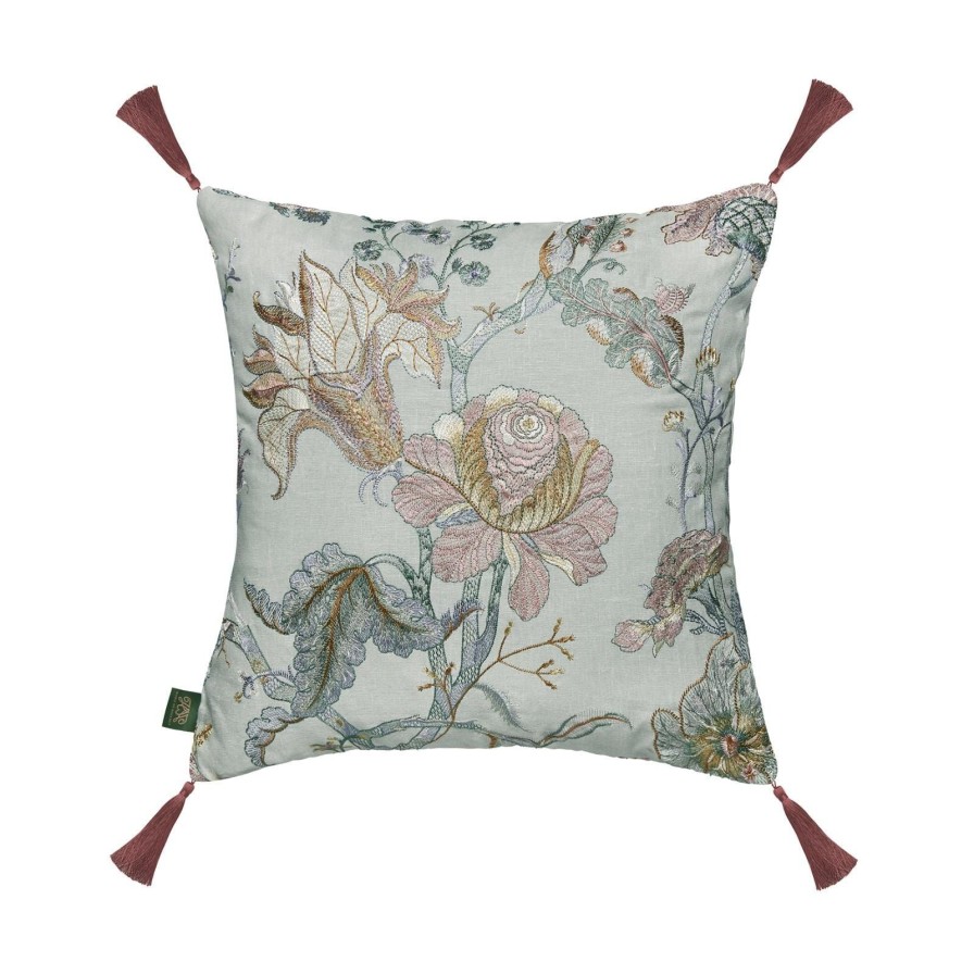Accessories House of Hackney Floral Cushions | Artemis Medium Tassel Embroidered Linen Cushion-Pistachio