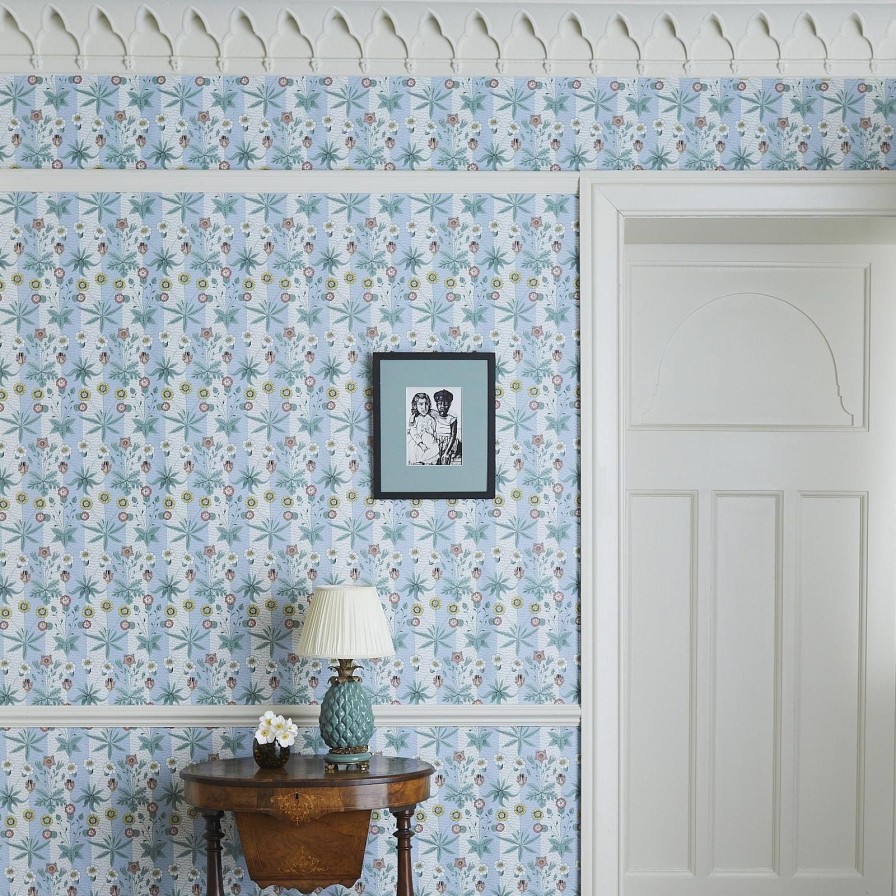 Wallpaper House of Hackney | Daisy Stripe Wallpaper-Ether Blue