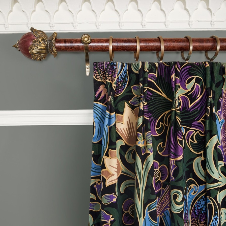Fabric House of Hackney | Golden Lily Magna Velvet Curtain-Obsidian