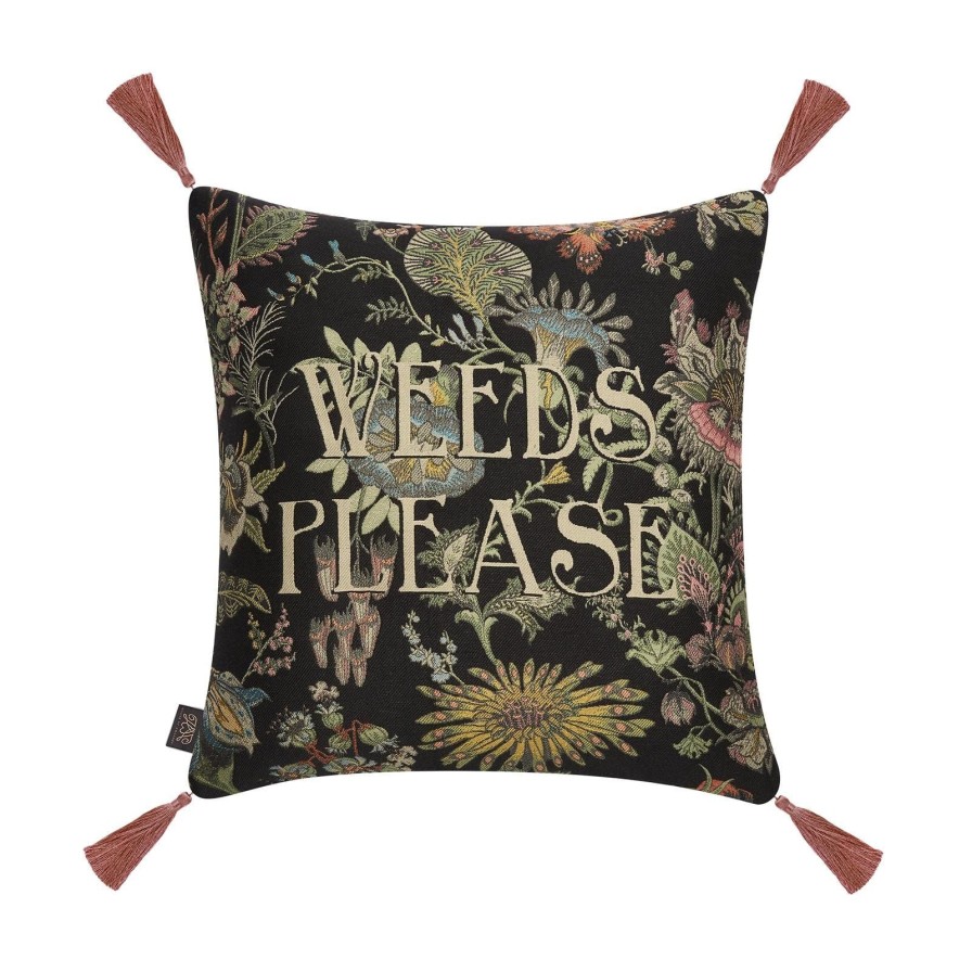 Accessories House of Hackney Floral Cushions | Flora Fantasia Medium Tassel Jacquard Cushion-Weeds Please